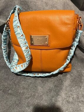 DKNY Genuine Leather Cognac Organizer Crossbody Bag